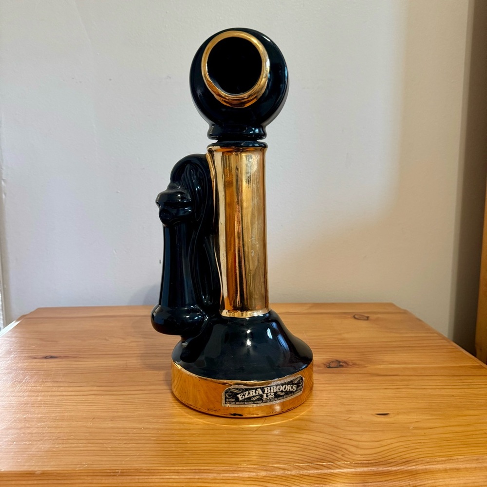 Vintage 70s Ezra Books Telephone Decanter Bottle Black 24K Gold Antique